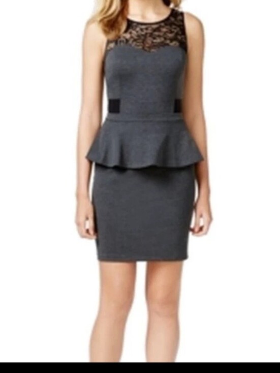 Kensie Dresses & Skirts - Kensie Gray Peplum Mini Dress with Black Lace Yoke, Large NWT